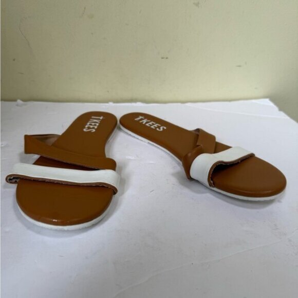 TKEES NEW Kat Strap Leather Sandals Flats Comfort Slides Mules Minimal Neutral 7 - Picture 3 of 13